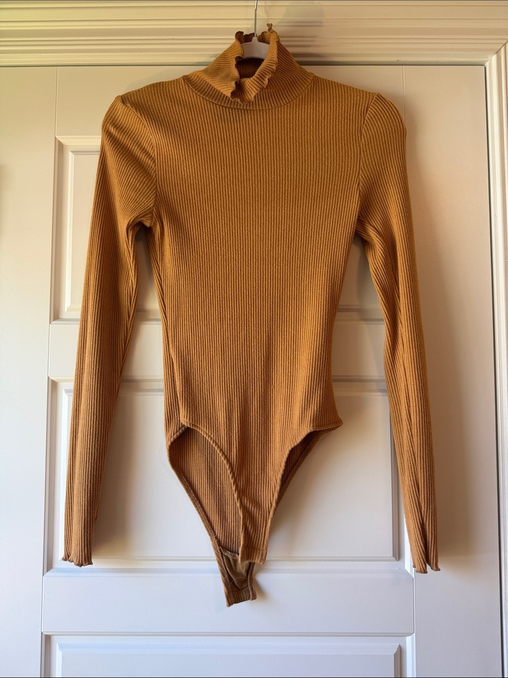 Free People Ribbed Mock Neck Bodysuit in Mustard